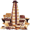 Golden Delights Giant Party Tower with Sheer Burgundy Ribbon